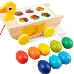 لعبة خشبية ثلاثة في واحد مقطورة بطة مكعب . Three-in-one wooden toy trailer duck cube
