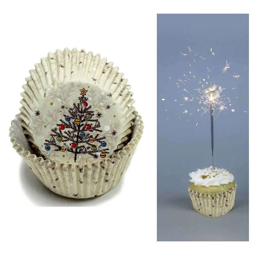 100X Holiday Cupcake Liners Christmas Tree Cake Muffin Baking Cups Party Dessert