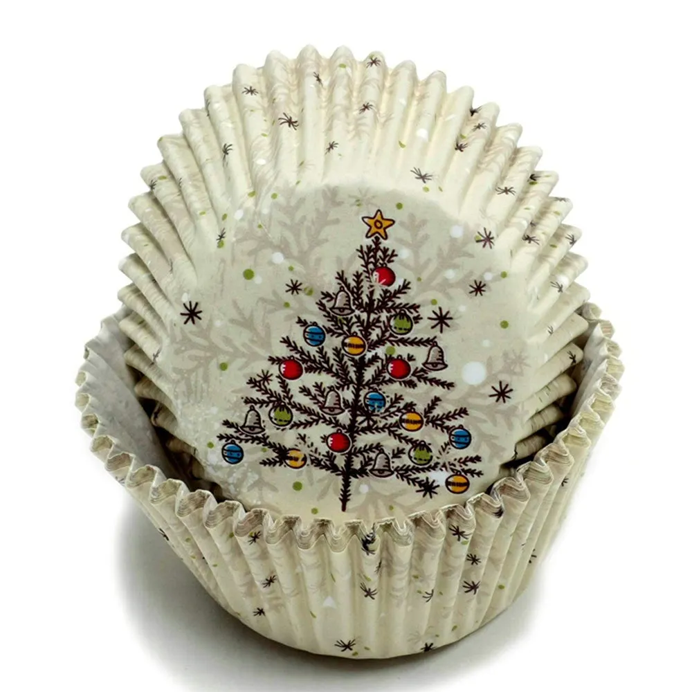 100X Holiday Cupcake Liners Christmas Tree Cake Muffin Baking Cups Party Dessert