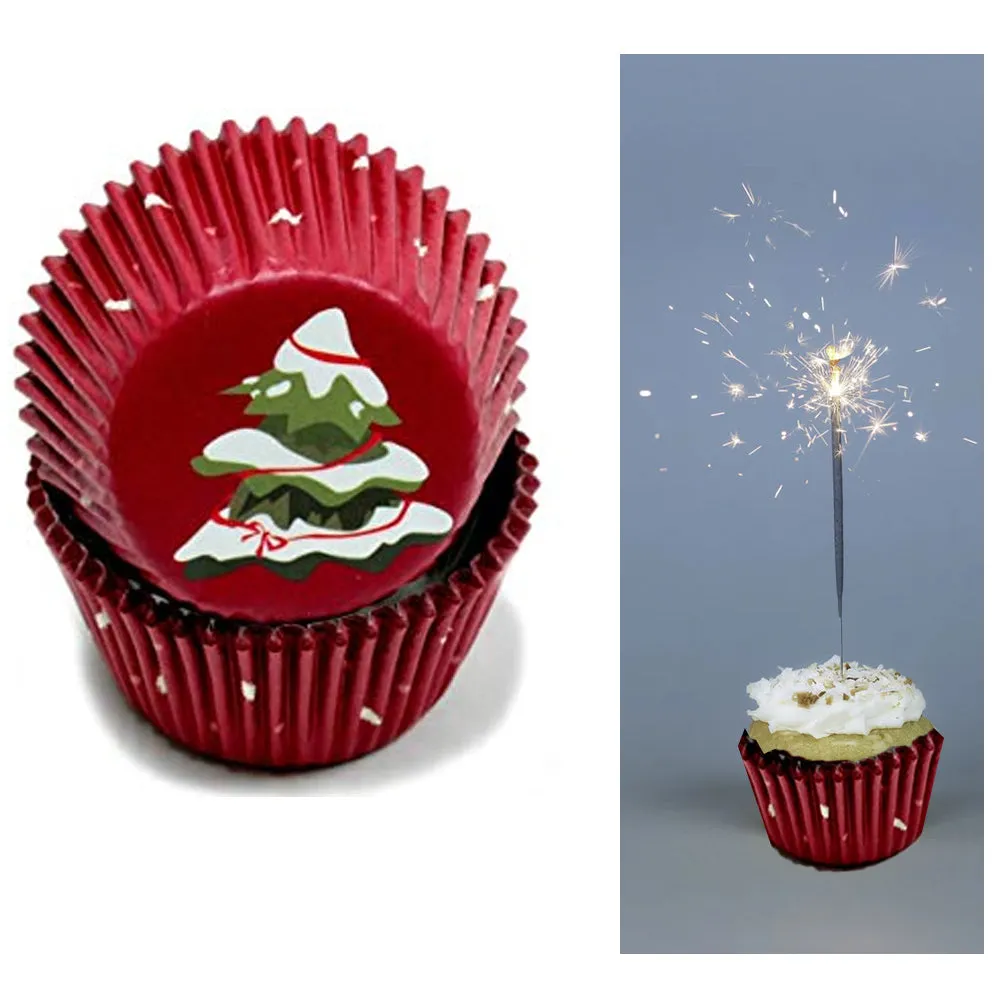 100X Holiday Cupcake Liners Christmas Tree Cake Muffin Baking Cups Party Dessert