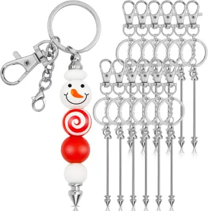 12 Pcs Beadable Keychain Bar, Silver Bead Keychain Beaded Item for Pendant DIY, Alloy Blank Key Chain Accessories Bulk for Beadable Gift Jewelry Making Supplies