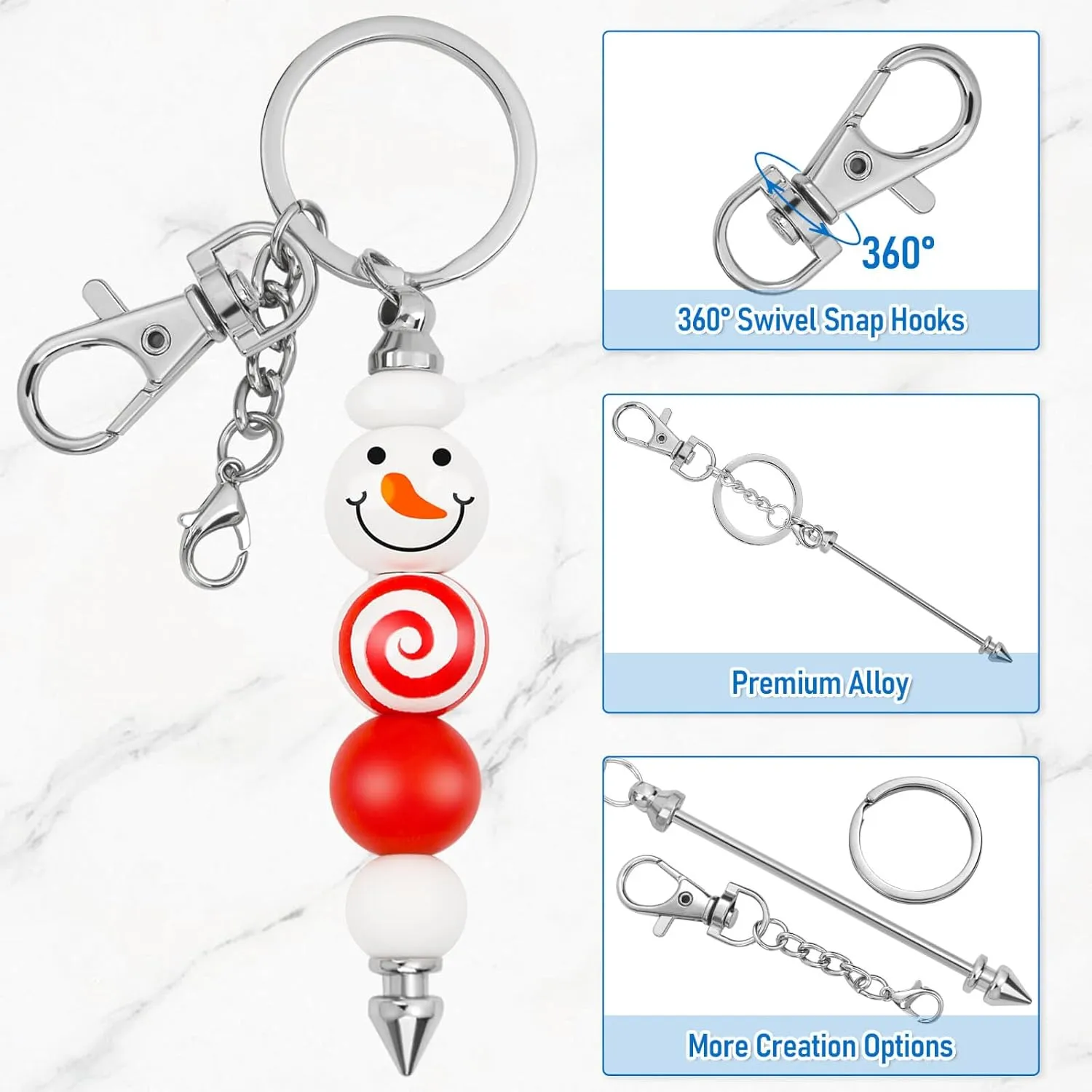 12 Pcs Beadable Keychain Bar, Silver Bead Keychain Beaded Item for Pendant DIY, Alloy Blank Key Chain Accessories Bulk for Beadable Gift Jewelry Making Supplies