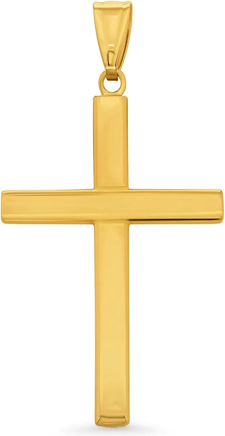 14k Solid Gold Plain and Simple Religious Cross Pendant Necklace