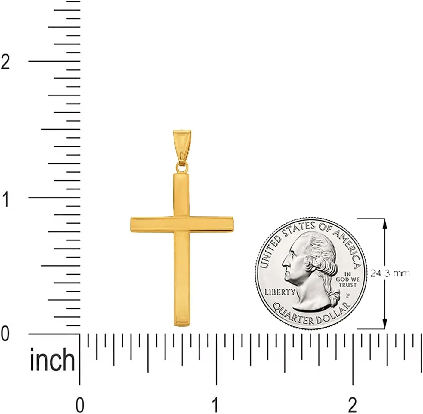 14k Solid Gold Plain and Simple Religious Cross Pendant Necklace