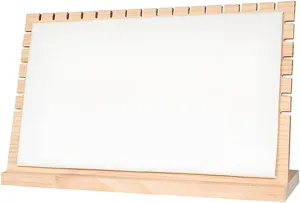 15.5" Horizontal Necklace Jewelry Display Stand with Leather Soft Mat Wood Necklace Pendant Chain Jewelry Tabletop Display Storage Holder for Vendors Exhibitor Craft Shows (1, White)