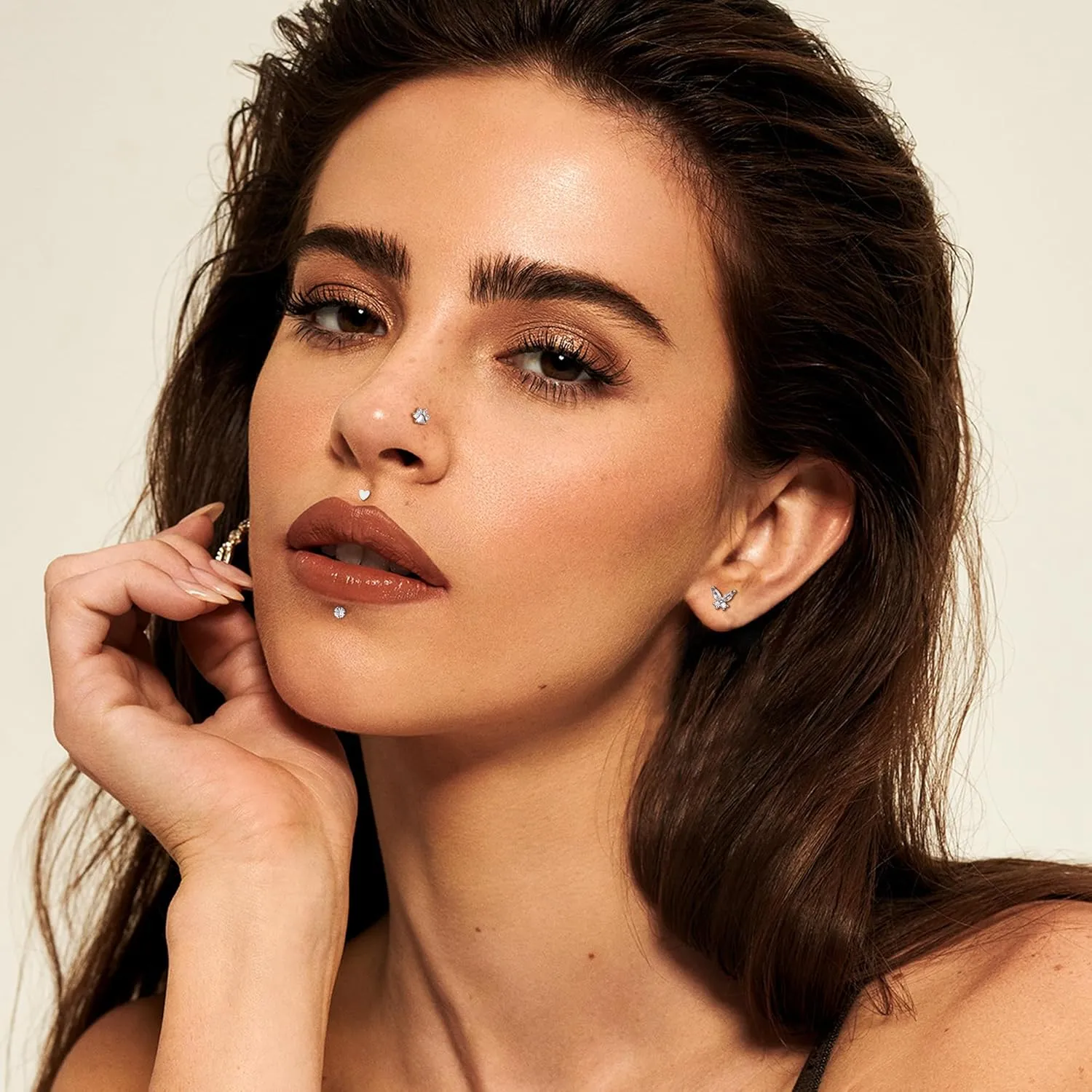 15PCS 16G 18G Stainless Steel Lip Studs for Women Internally Threaded Labret Monroe Lip Ring CZ Opal Flat Back Nose Rings Stud Cartilage Helix Tragus Earrings Piercing