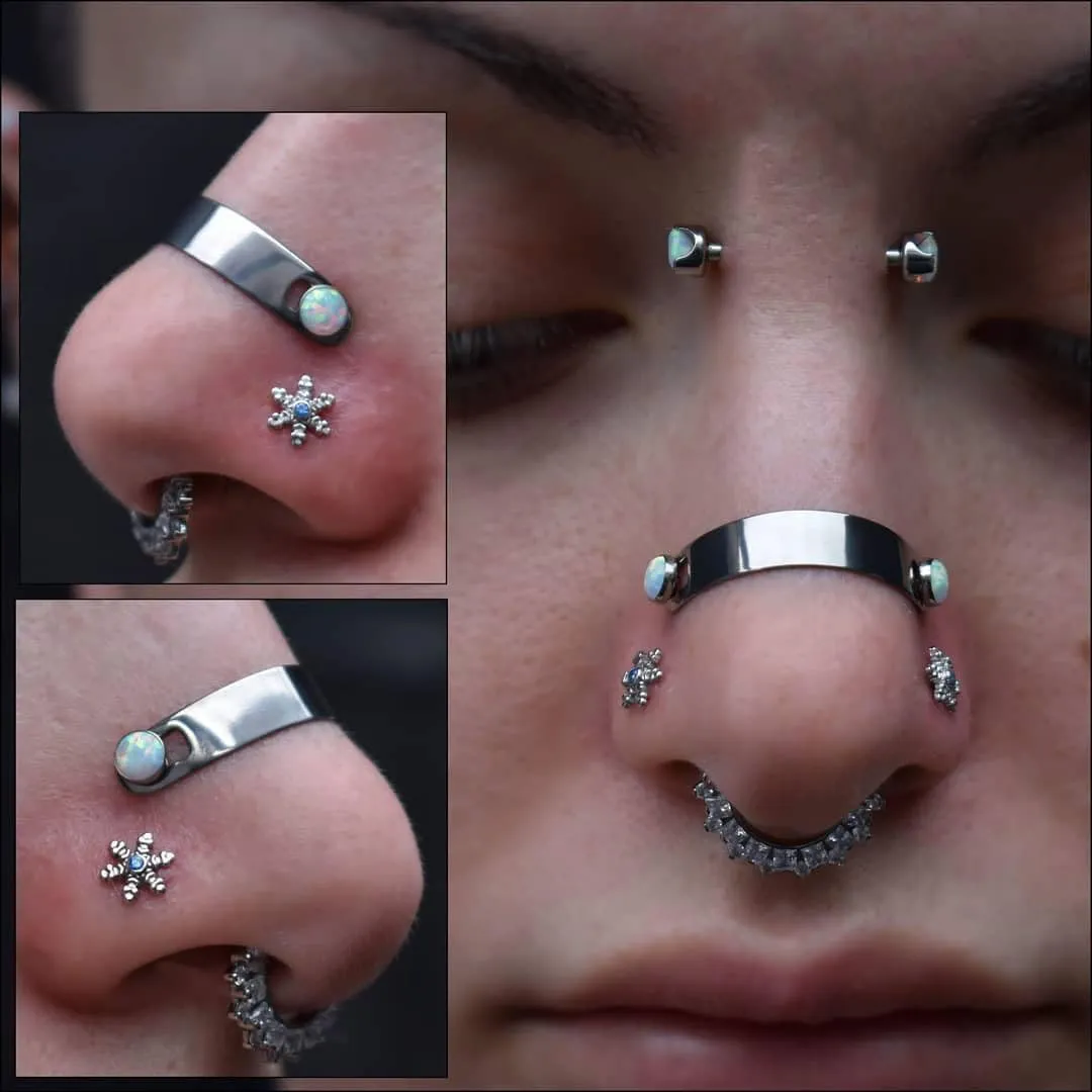 16G/18G Surgical Steel Across Top Nose Rings Chain for Women Cubic Zirconia Nose Studs Nostril Chain for Women Men Chain Nose Piercing Jewelry Eyebrow Piercing Jewelry Silver