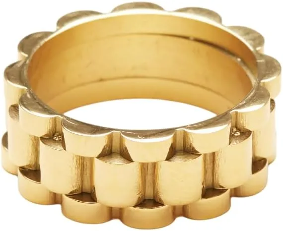 18K Gold Plated Belt Chain Ring, Gold Rings for Women, Stacking Rings, Gold Band Minimalist Style