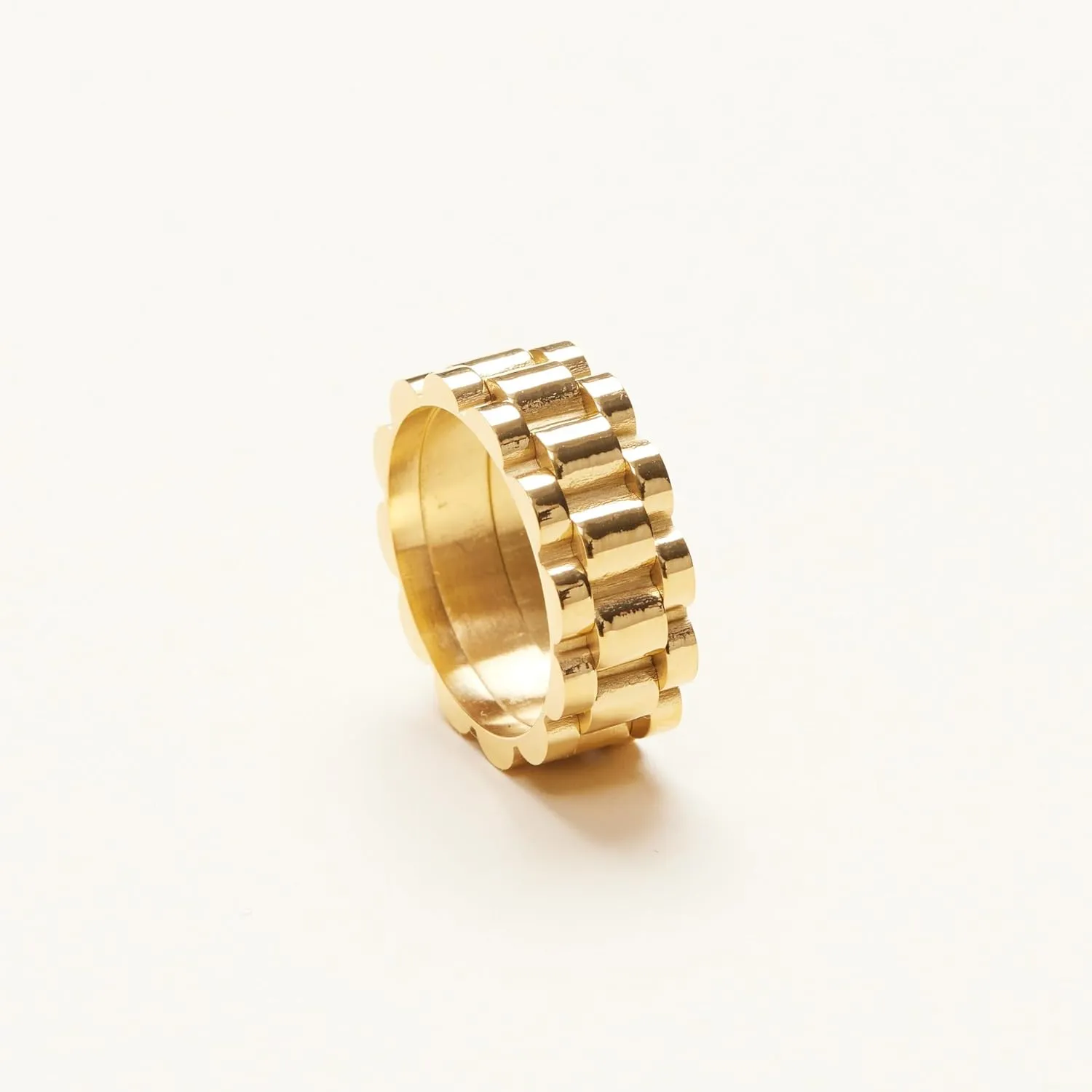 18K Gold Plated Belt Chain Ring, Gold Rings for Women, Stacking Rings, Gold Band Minimalist Style