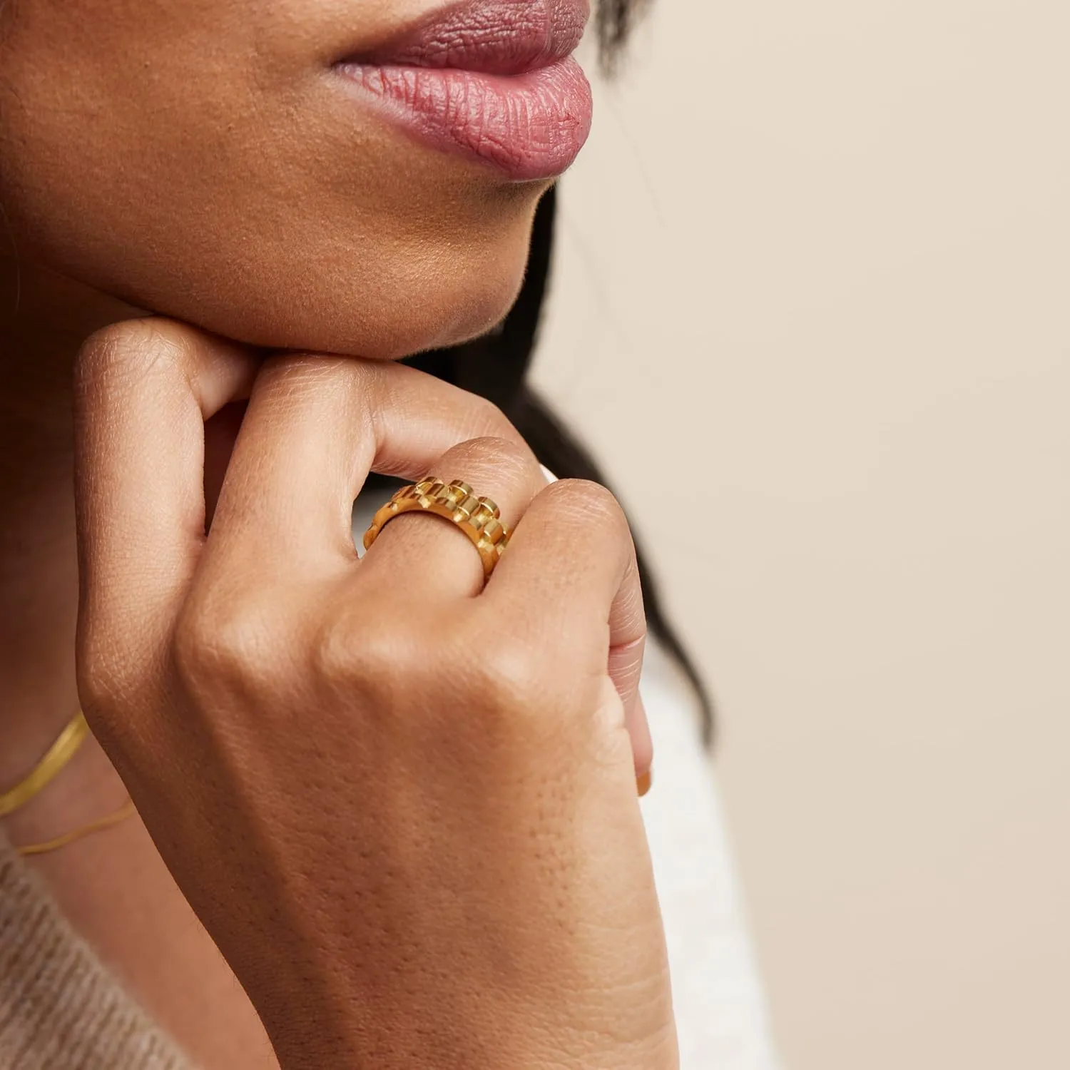 18K Gold Plated Belt Chain Ring, Gold Rings for Women, Stacking Rings, Gold Band Minimalist Style