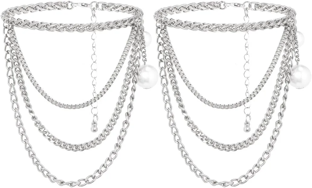 2 Pcs Chain Layered Anklets for Women Boho Adjustable Layered Chain Foot Jewelry High Heel Shoe Anklet Accessories Summer Fashion Accessories