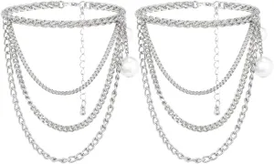2 Pcs Chain Layered Anklets for Women Boho Adjustable Layered Chain Foot Jewelry High Heel Shoe Anklet Accessories Summer Fashion Accessories