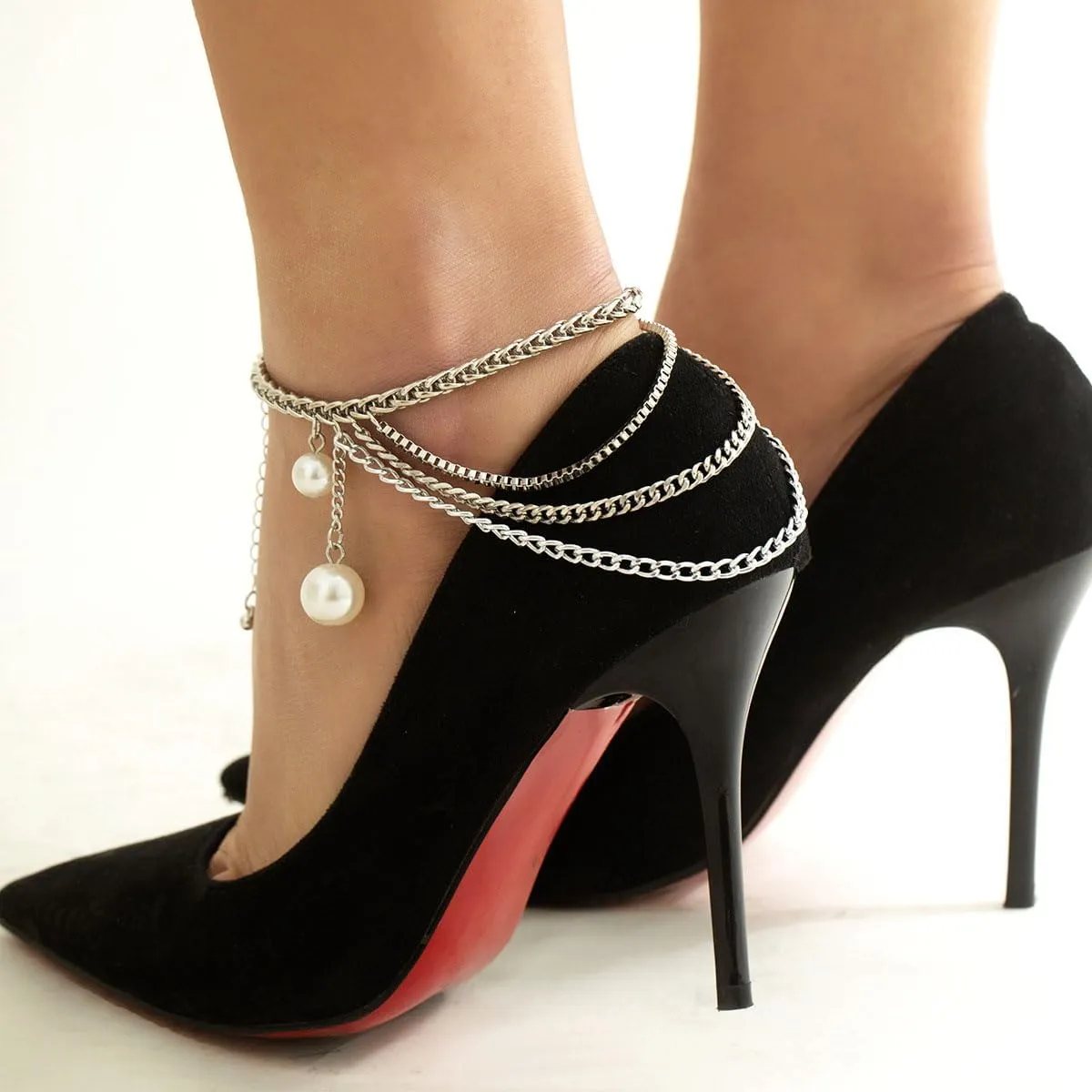 2 Pcs Chain Layered Anklets for Women Boho Adjustable Layered Chain Foot Jewelry High Heel Shoe Anklet Accessories Summer Fashion Accessories