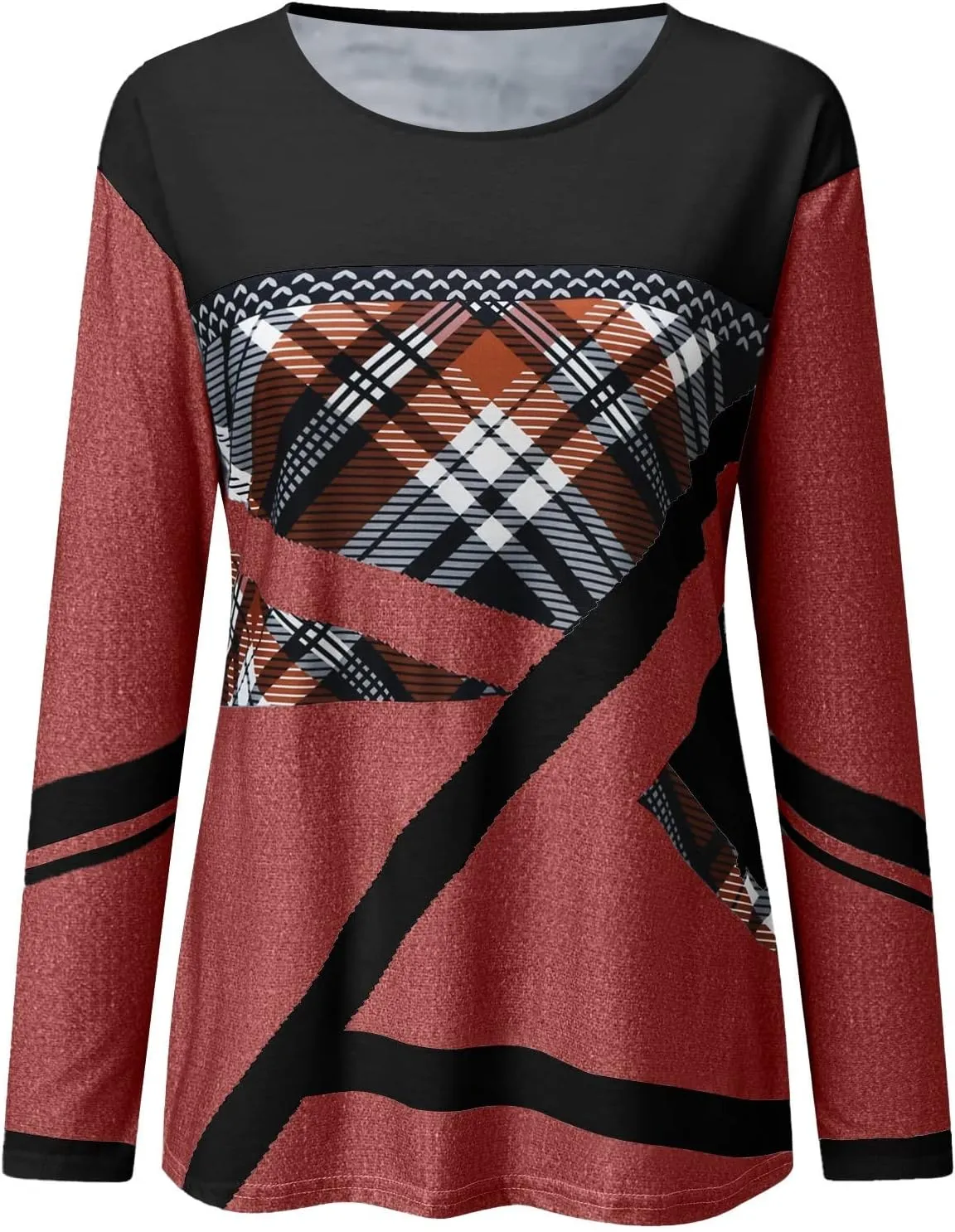 2024 Long Sleeve Shirts for Women Trendy Colors Blcok Winter Fall Tops Crewneck Loose fit Shirt Casual Dressy Blouses