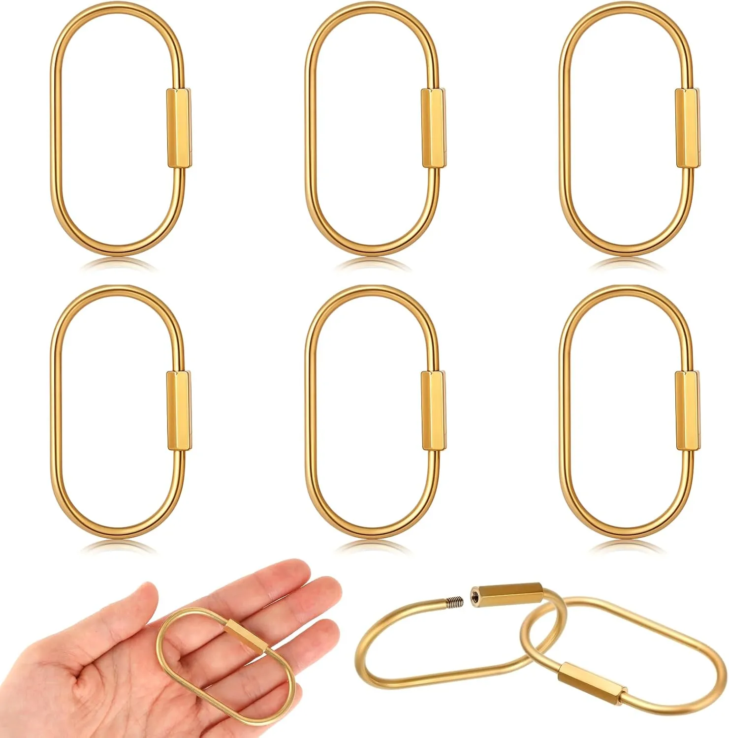 2.52 x 1.34 inches 6 Pcs Brass Screw Lock Keychain, Durable Brass Screw Lock Clip Key Chain Ring Durable Simple Brass Keychain Holder Brass Key Ring Simple Style Car keychain for Men Women Gold
