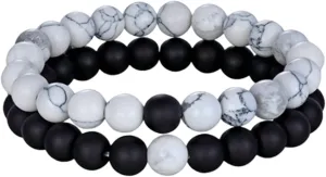 2Pcs/Set Natural Stone Bead Distance Chakra Bracelet for Men Women Couple Bracelets & Bangles Yoga Best Friend Bracelets Jewelry for Bff Friendship Relationship Boyfriend Girlfriend Valentines Gifts A