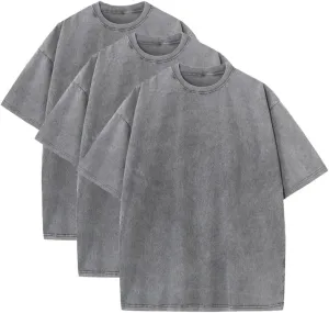 3 Pack Men's Oversized Heavy Cotton T-Shirts Vintage Tee Loose Fit Short Sleeve Casual Shirts for Men