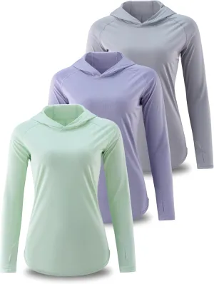 3 Pack: Women's Active Lightweight Long Sleeve Hoodies, UPF Sun Protection Pullover Shirts with Thumb Holes