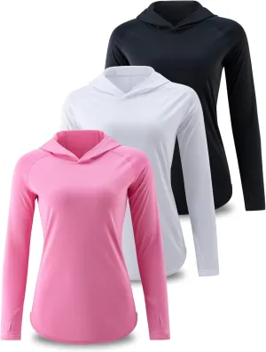 3 Pack: Women's Active Lightweight Long Sleeve Hoodies, UPF Sun Protection Pullover Shirts with Thumb Holes