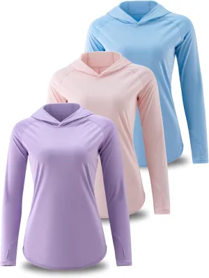 3 Pack: Women's Active Lightweight Long Sleeve Hoodies, UPF Sun Protection Pullover Shirts with Thumb Holes