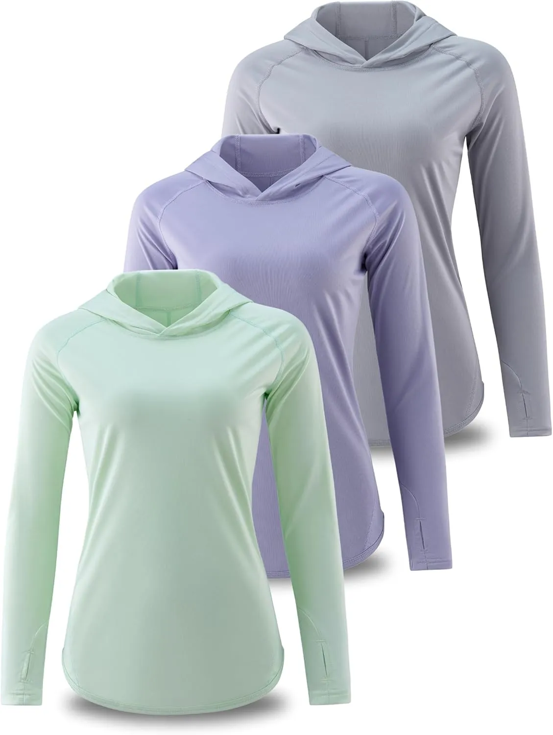 3 Pack: Women's Active Lightweight Long Sleeve Hoodies, UPF Sun Protection Pullover Shirts with Thumb Holes