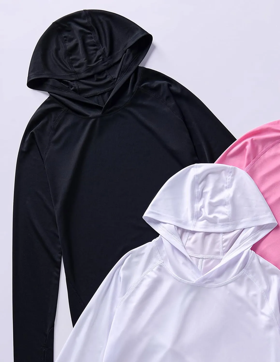 3 Pack: Women's Active Lightweight Long Sleeve Hoodies, UPF Sun Protection Pullover Shirts with Thumb Holes