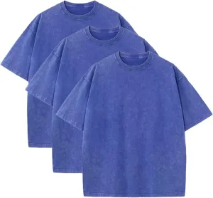 3 Pc Men Oversized T Shirts Heavy Cotton Acid Washed Vintage Tee Loose Fit Short Sleeve Streetwear Baggy Basic Tops