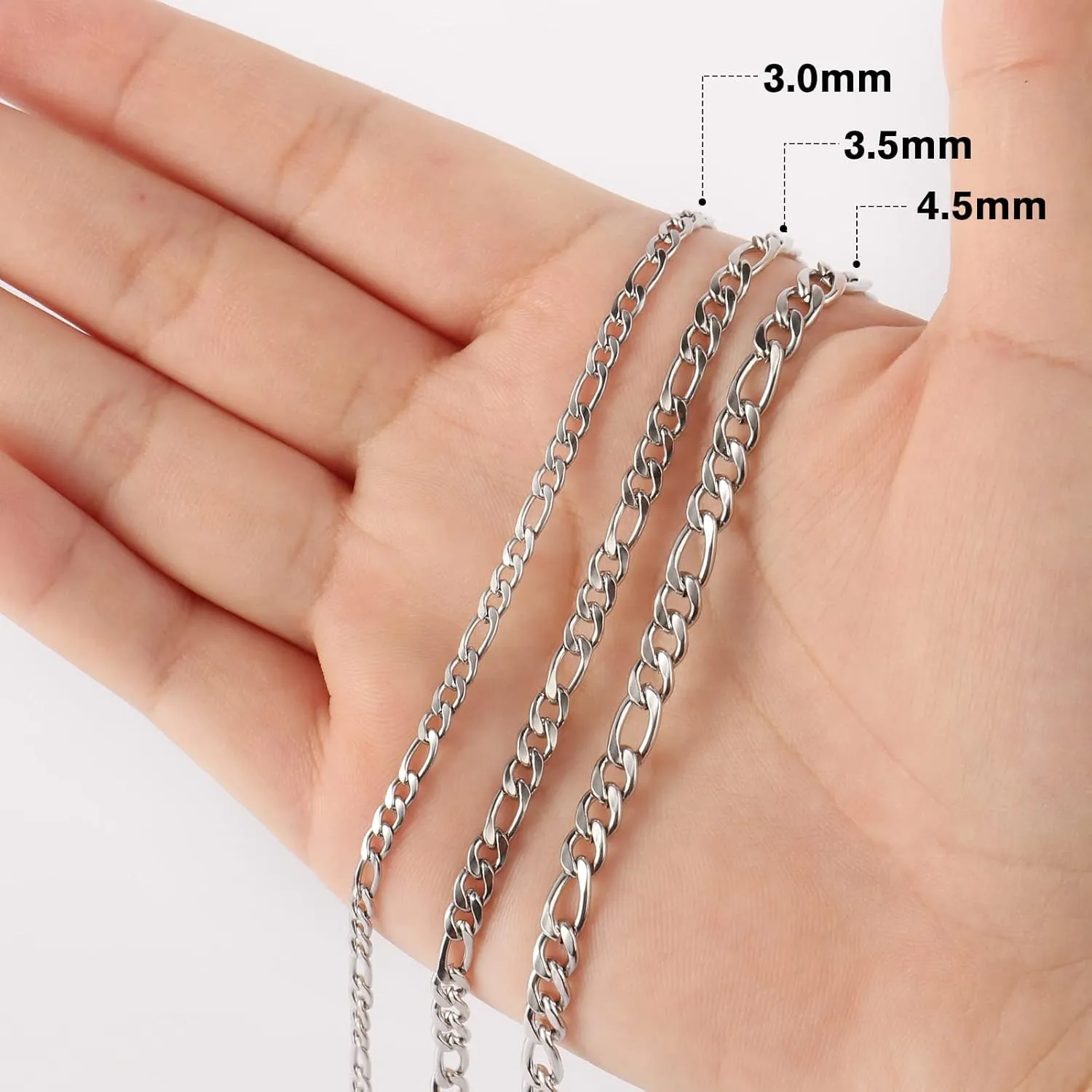 [33 Feet] Stainless Steel Figaro Chain, 3.5mm Width 304 Stainless Steel Link Chains Roll Bulk for Jewelry Making