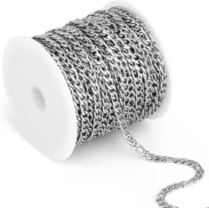 [33 Feet] Stainless Steel Figaro Chain, 3.5mm Width 304 Stainless Steel Link Chains Roll Bulk for Jewelry Making