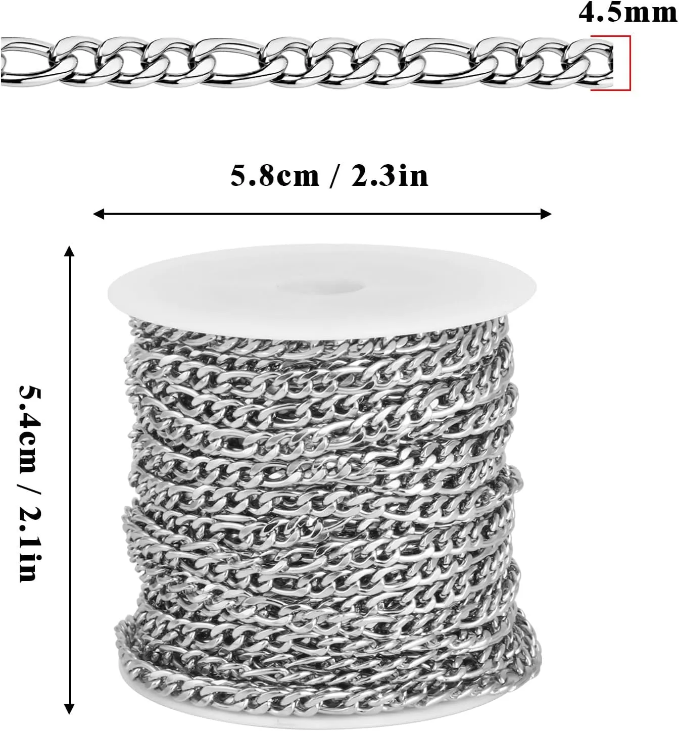 [33 Feet] Stainless Steel Figaro Chain, 3.5mm Width 304 Stainless Steel Link Chains Roll Bulk for Jewelry Making