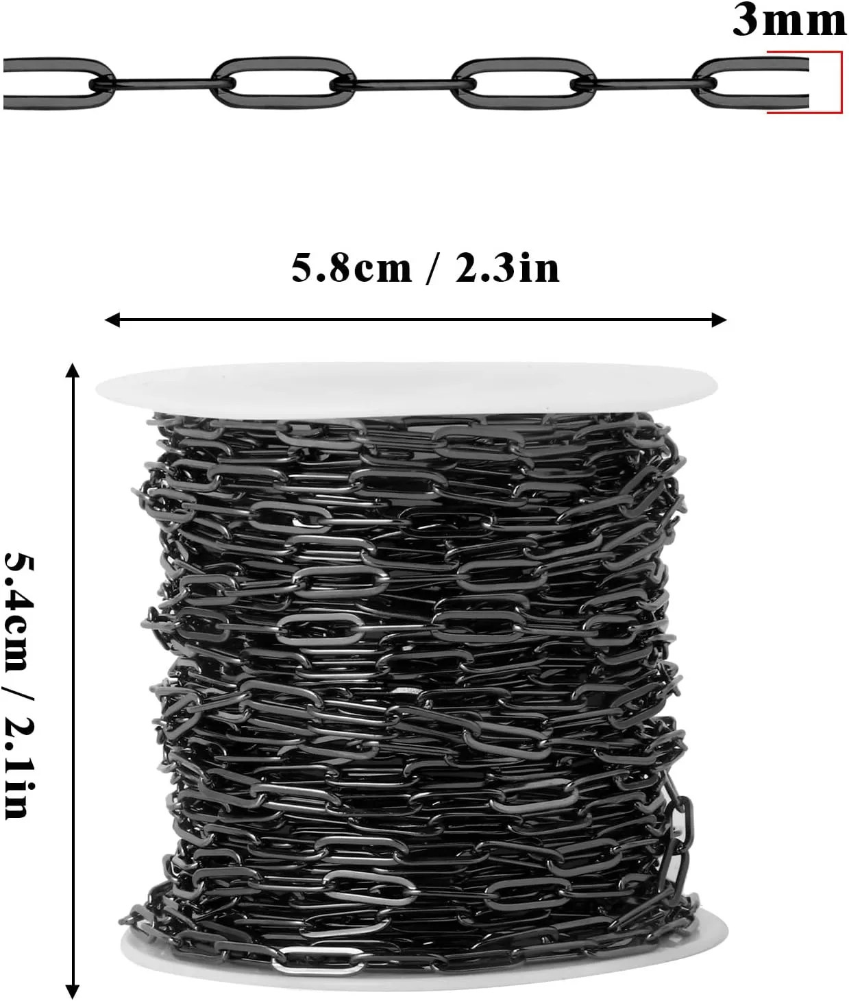 [33 Ft] Gunmetal Paperclip Chains Roll, 3mm Width 304 Stainless Steel Black Paperclip Oval Link Chain Spool Bulk for DIY Jewelry Making