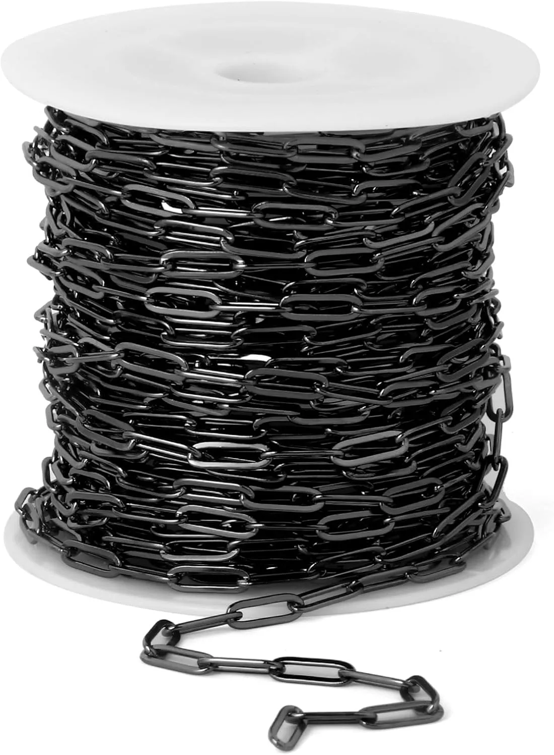 [33 Ft] Gunmetal Paperclip Chains Roll, 3mm Width 304 Stainless Steel Black Paperclip Oval Link Chain Spool Bulk for DIY Jewelry Making