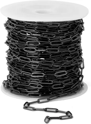 [33 Ft] Gunmetal Paperclip Chains Roll, 3mm Width 304 Stainless Steel Black Paperclip Oval Link Chain Spool Bulk for DIY Jewelry Making