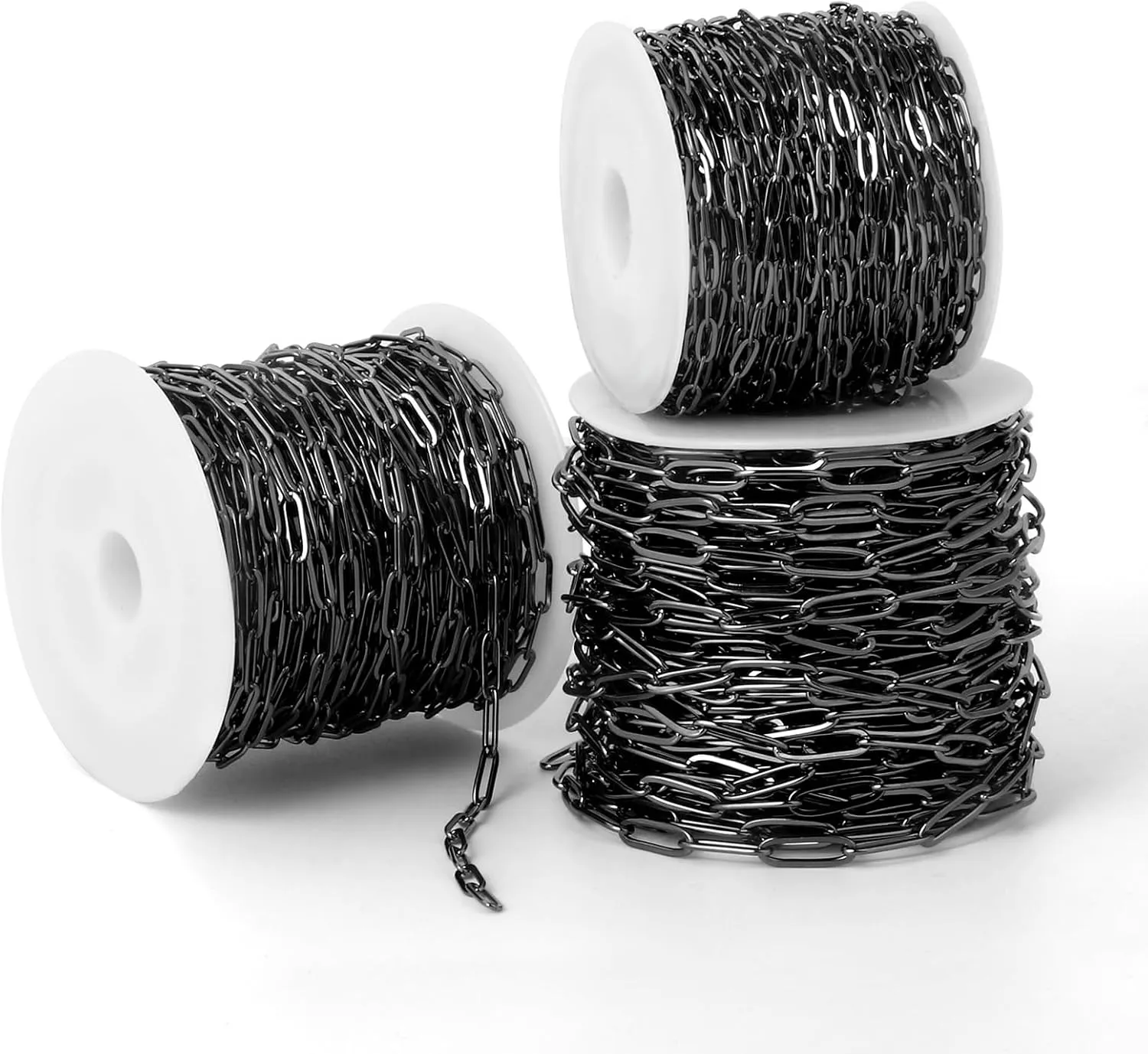 [33 Ft] Gunmetal Paperclip Chains Roll, 3mm Width 304 Stainless Steel Black Paperclip Oval Link Chain Spool Bulk for DIY Jewelry Making