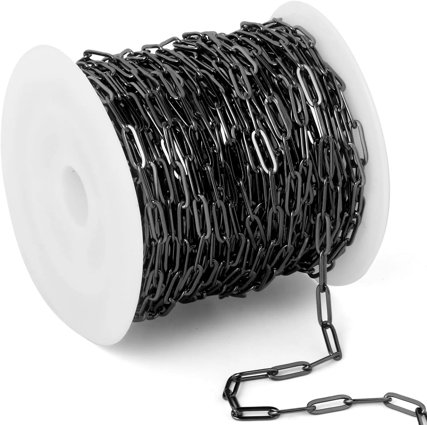 [33 Ft] Gunmetal Paperclip Chains Roll, 3mm Width 304 Stainless Steel Black Paperclip Oval Link Chain Spool Bulk for DIY Jewelry Making
