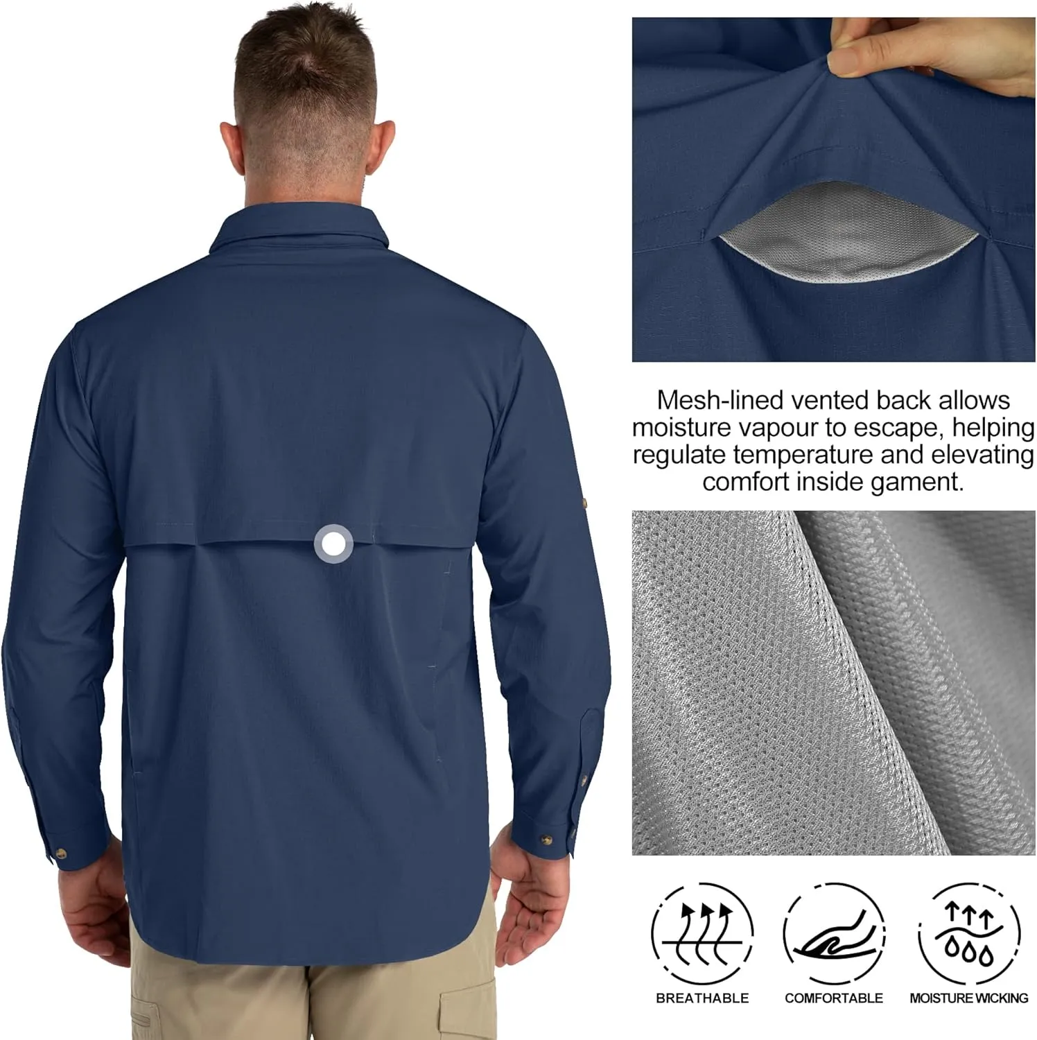 33,000ft Men's UPF 50  UV Protection Long Sleeve Hiking Shirts Breathable Quick Dry Fishing Shirts for Safari, Outdoor