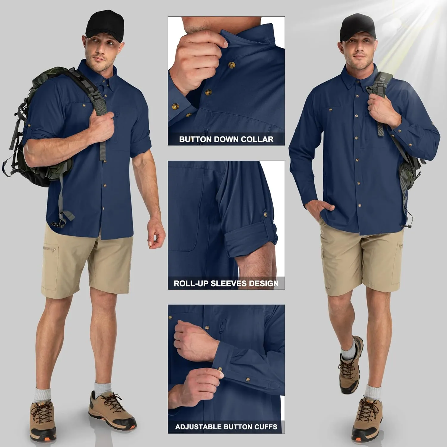 33,000ft Men's UPF 50  UV Protection Long Sleeve Hiking Shirts Breathable Quick Dry Fishing Shirts for Safari, Outdoor