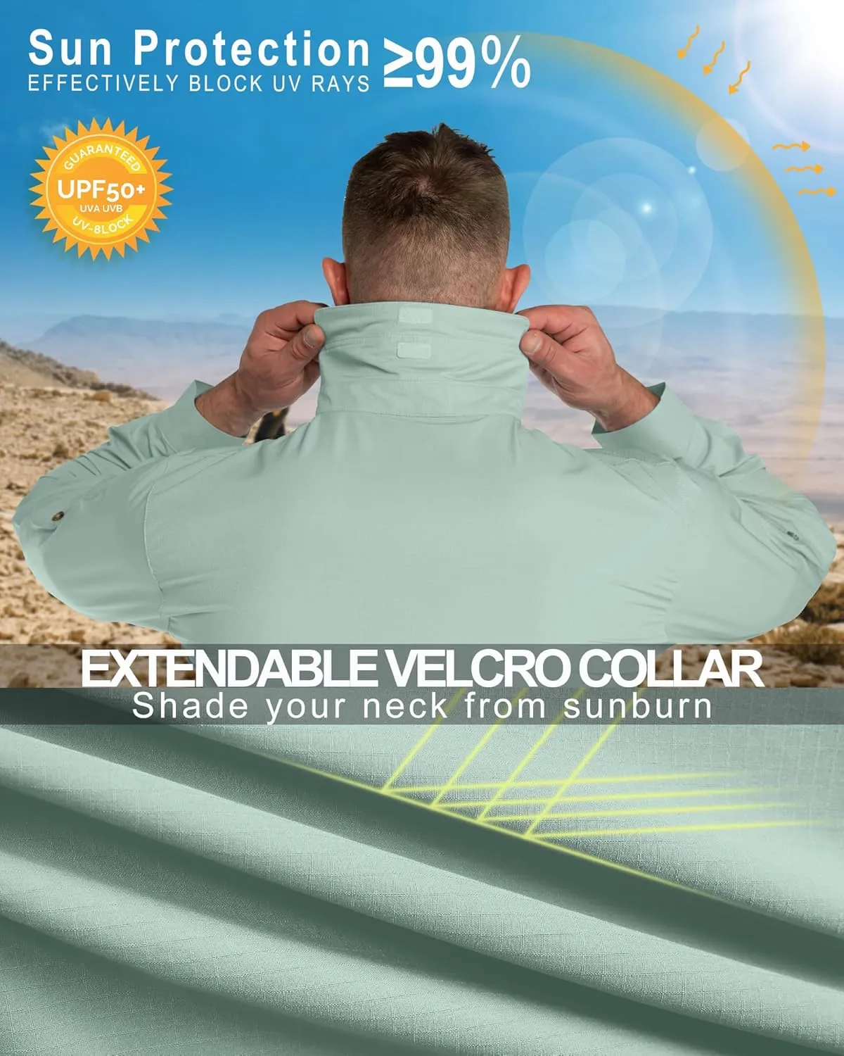 33,000ft Men's UPF 50  UV Protection Long Sleeve Hiking Shirts Breathable Quick Dry Fishing Shirts for Safari, Outdoor