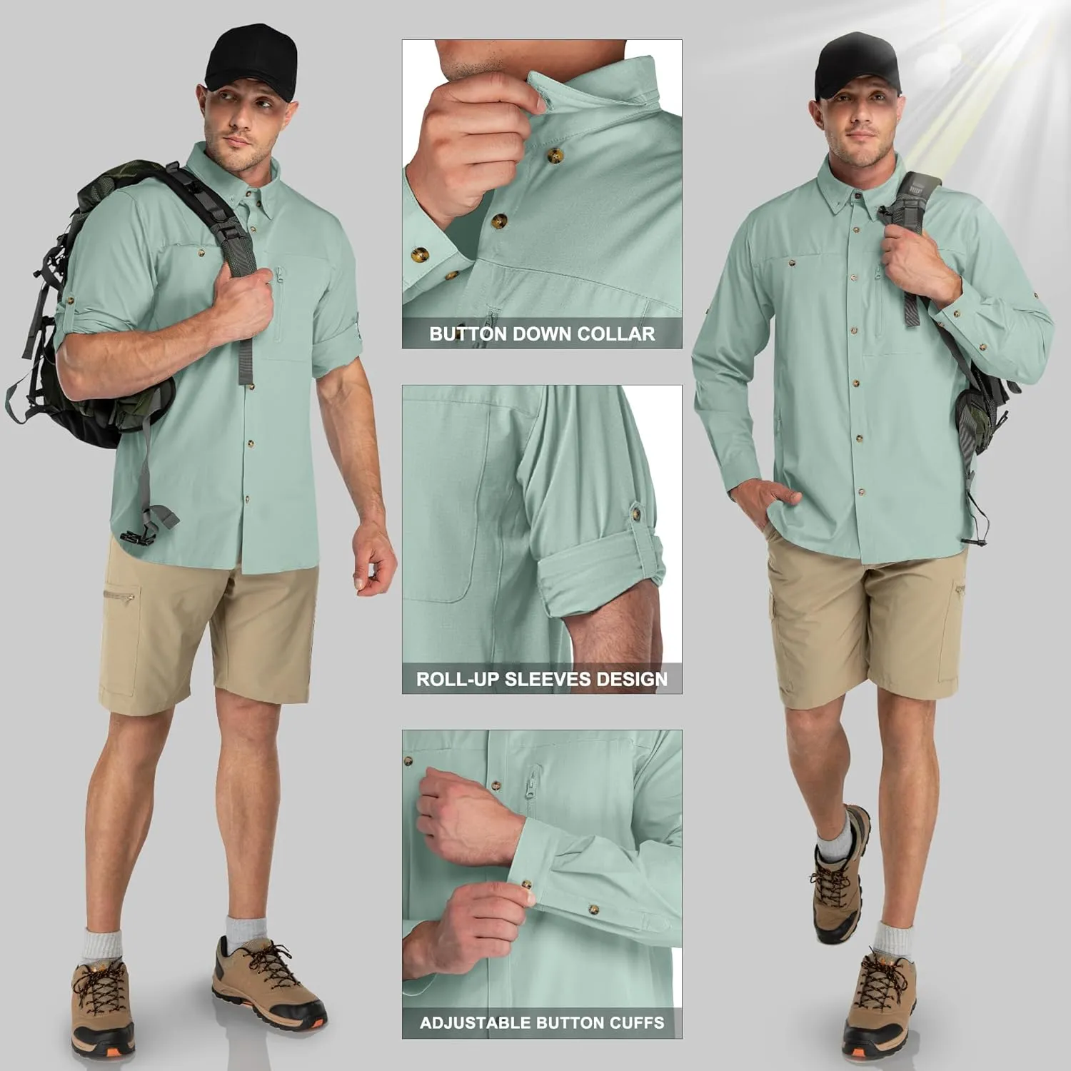 33,000ft Men's UPF 50  UV Protection Long Sleeve Hiking Shirts Breathable Quick Dry Fishing Shirts for Safari, Outdoor