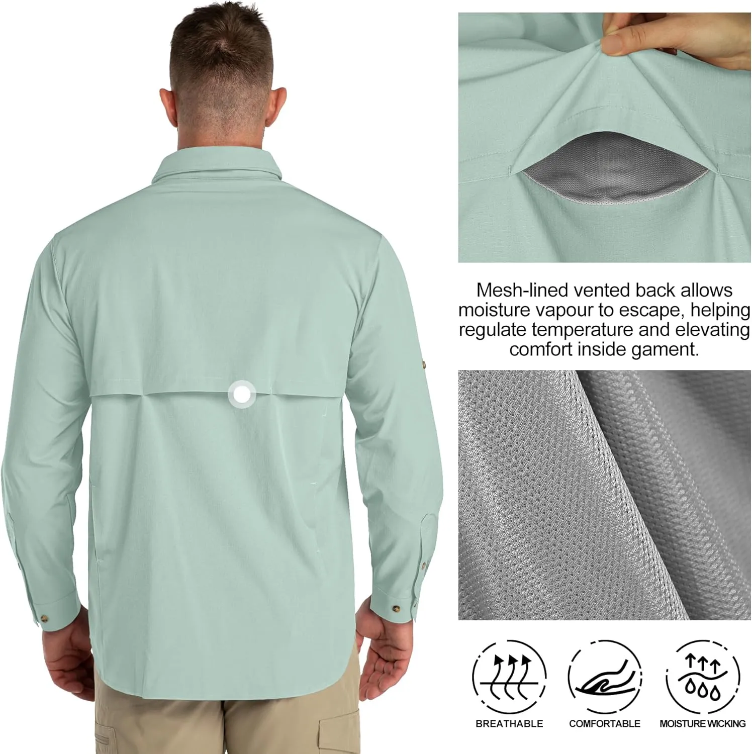 33,000ft Men's UPF 50  UV Protection Long Sleeve Hiking Shirts Breathable Quick Dry Fishing Shirts for Safari, Outdoor