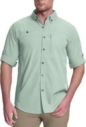 33,000ft Men's UPF 50  UV Protection Long Sleeve Hiking Shirts Breathable Quick Dry Fishing Shirts for Safari, Outdoor