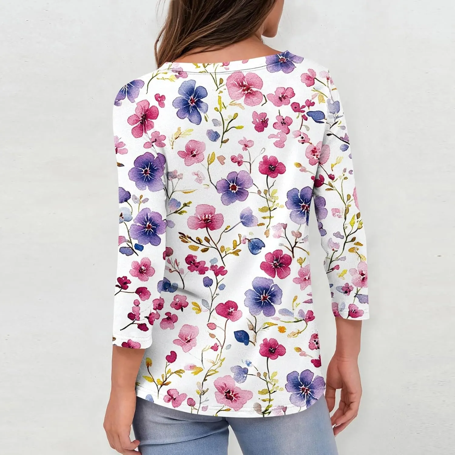 3/4 Length Sleeve Womens Tops Dressy Casual Round Neck T-Shirts Trendy Basic Tees Blouses Business Work Tee Top