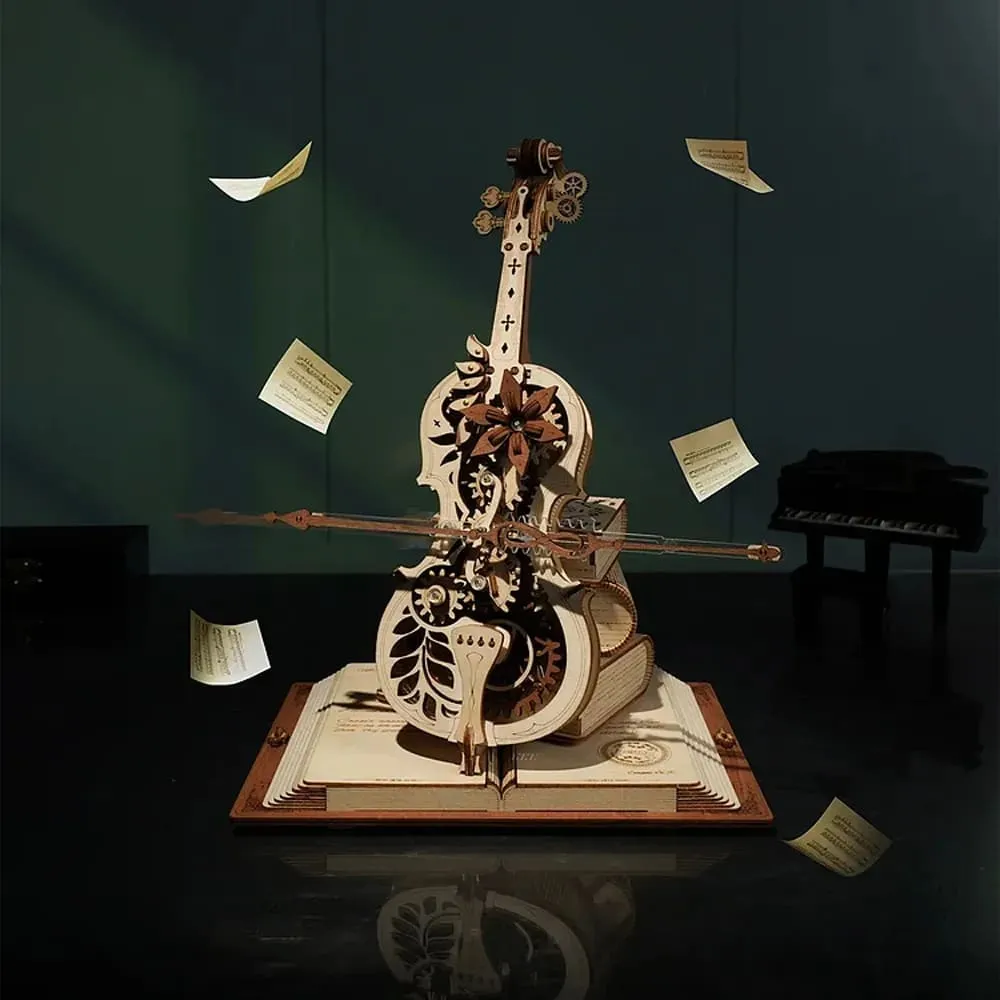 3d Wooden Puzzle Magic Cello Mechanical Music Box Moveable Stem Funny Creative Toys for Child