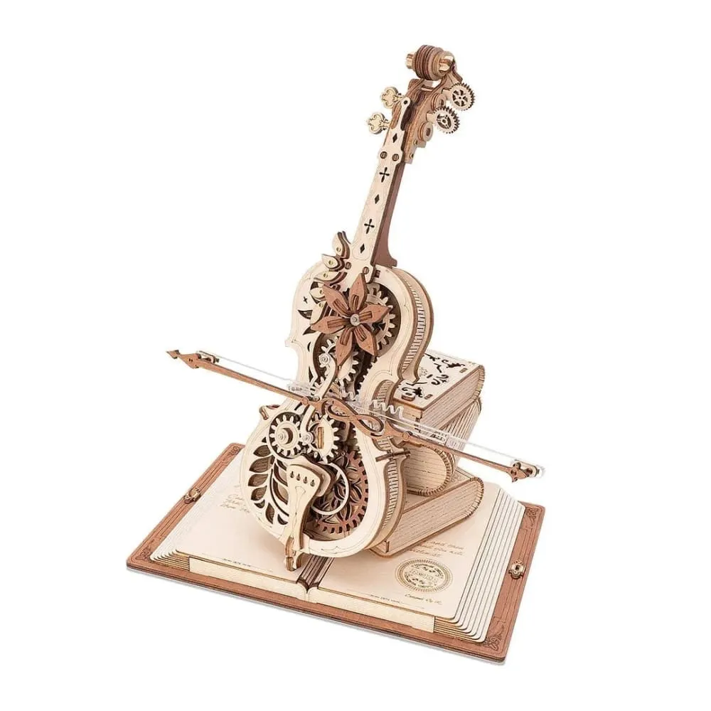 3d Wooden Puzzle Magic Cello Mechanical Music Box Moveable Stem Funny Creative Toys for Child