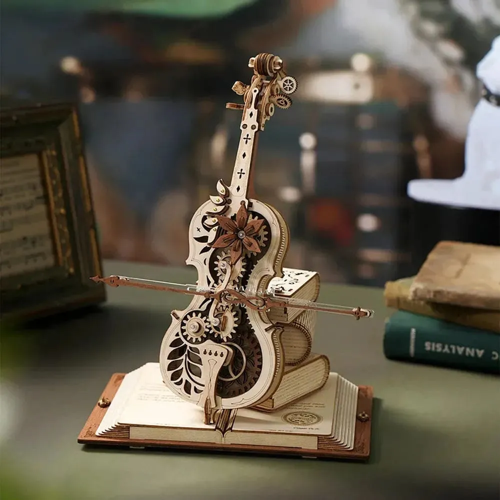 3d Wooden Puzzle Magic Cello Mechanical Music Box Moveable Stem Funny Creative Toys for Child