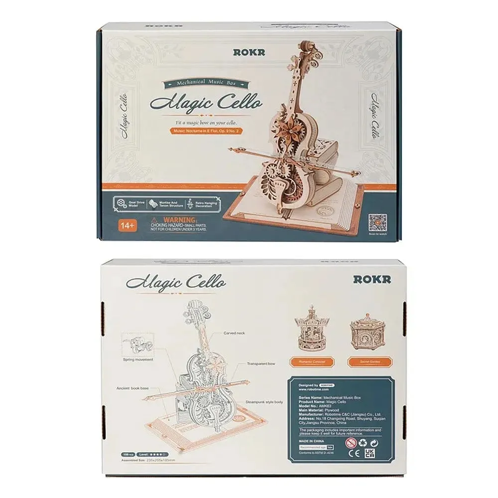 3d Wooden Puzzle Magic Cello Mechanical Music Box Moveable Stem Funny Creative Toys for Child
