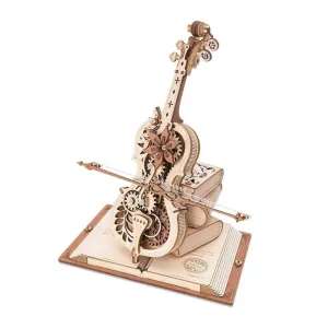 3d Wooden Puzzle Magic Cello Mechanical Music Box Moveable Stem Funny Creative Toys for Child