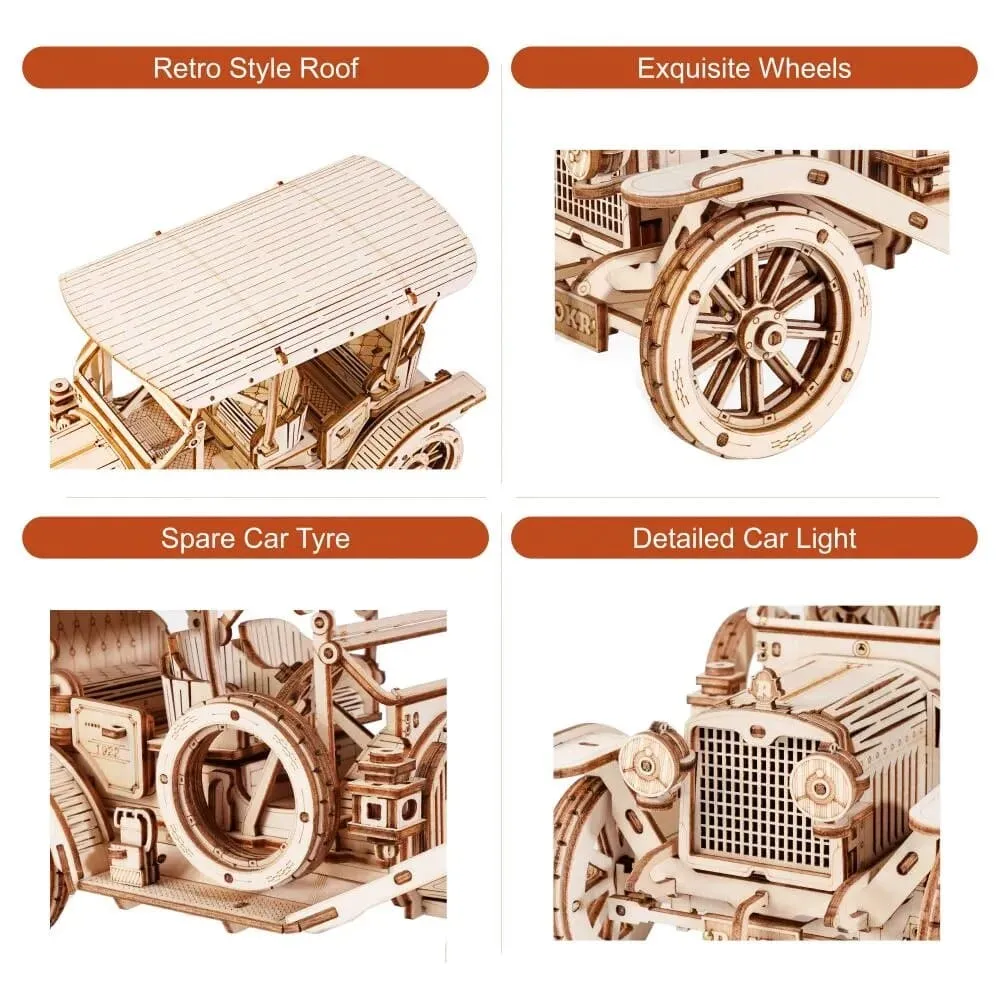 3d Wooden Puzzle Vintage Car for Kids Adults Easy Assemble Toys Children Building Block Kits