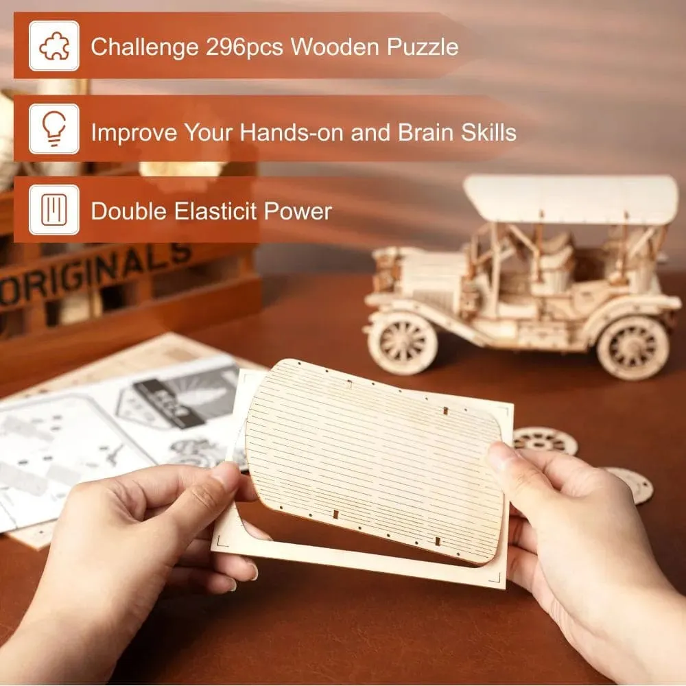 3d Wooden Puzzle Vintage Car for Kids Adults Easy Assemble Toys Children Building Block Kits