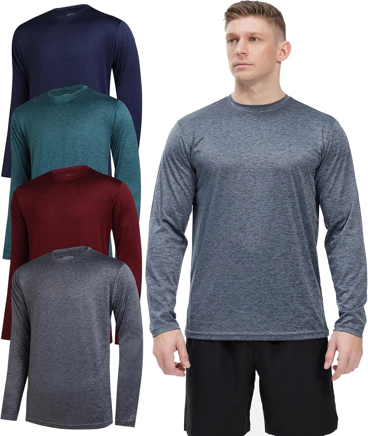 4 Pack Long Sleeve Shirts for Men Dry-Fit Moisture Wicking T-Shirts for Fishing Hiking Workout Gym